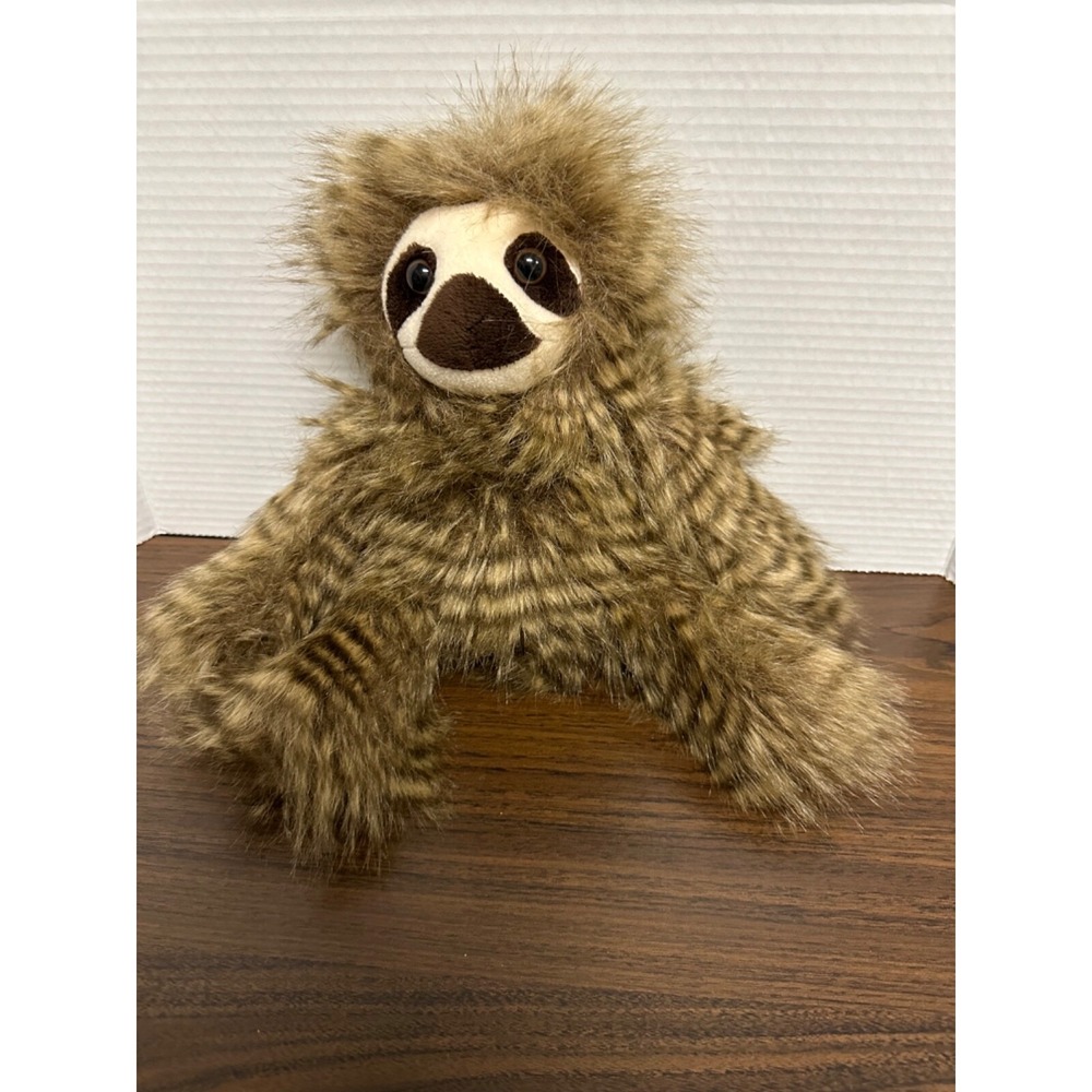 Justice Mandra Sloth Brown Fuzzy Soft Striped Shaggy 13" Plush Stuffed Animal